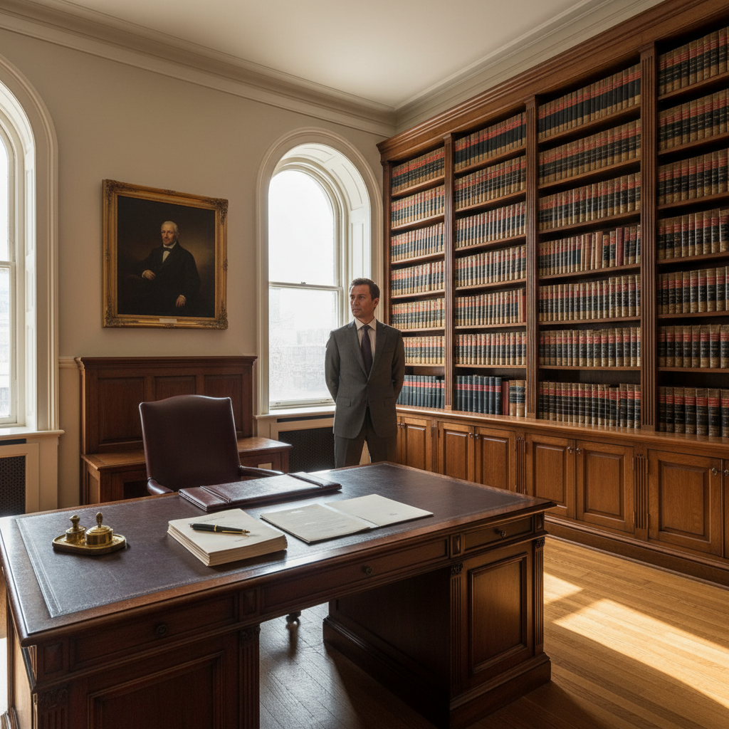 Wide view of a professional legal office where experts provide services of a notary public in a prestigious setting.