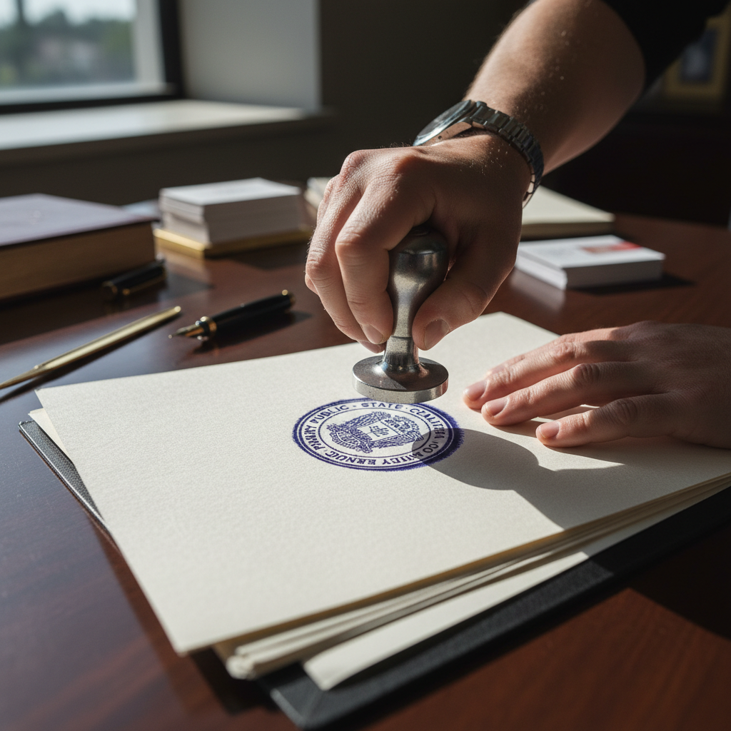 Close up of a notary signing papers to show why can a notary give legal advice limitations in a professional environment.
