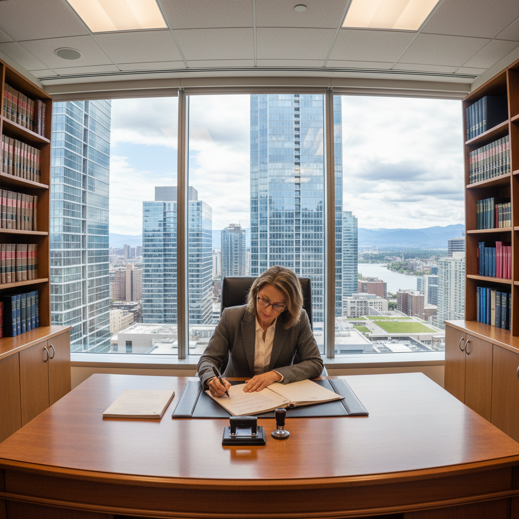 Professional office setting where a client asks if can a notary give legal advice during a formal meeting by the window.