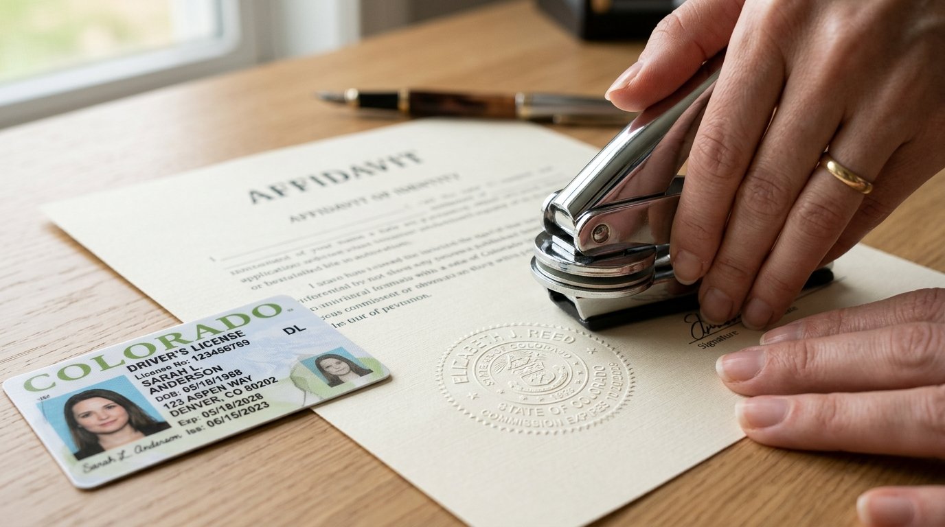 Close up of a hand embossing a seal on documents regarding the question can i notarize in another state legally.